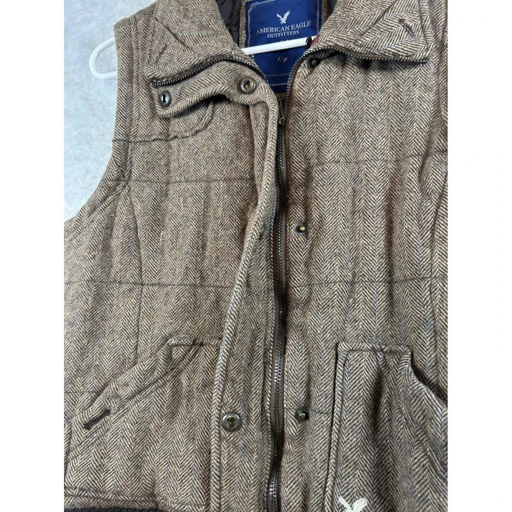 American Eagle Outfitters‎ Mens Brown Herringbone Quilted Vest Size Medium